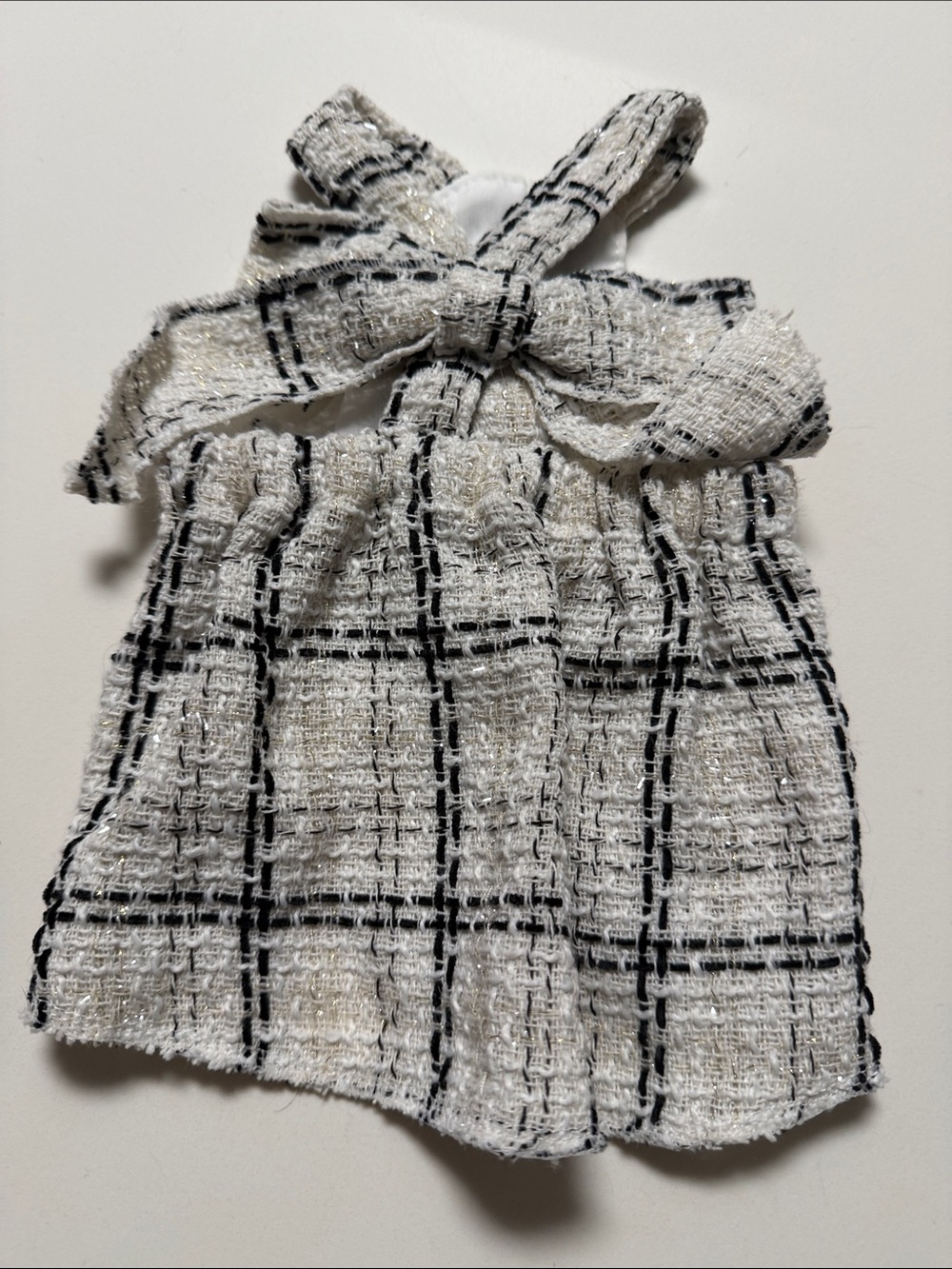 Kids White and Black Plaid Ribbon Dress - Brand